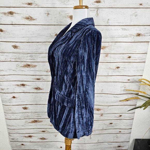 Topshop 2 PC Set Textured Velvet Blazer Jacket & Trouser Pant Blue Size 2 - Picture 6 of 16
